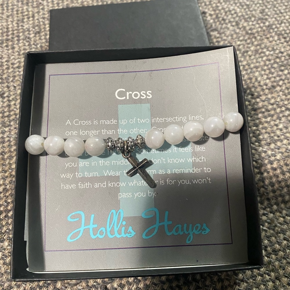 Hollis Hayes cross and grey bead bracelet